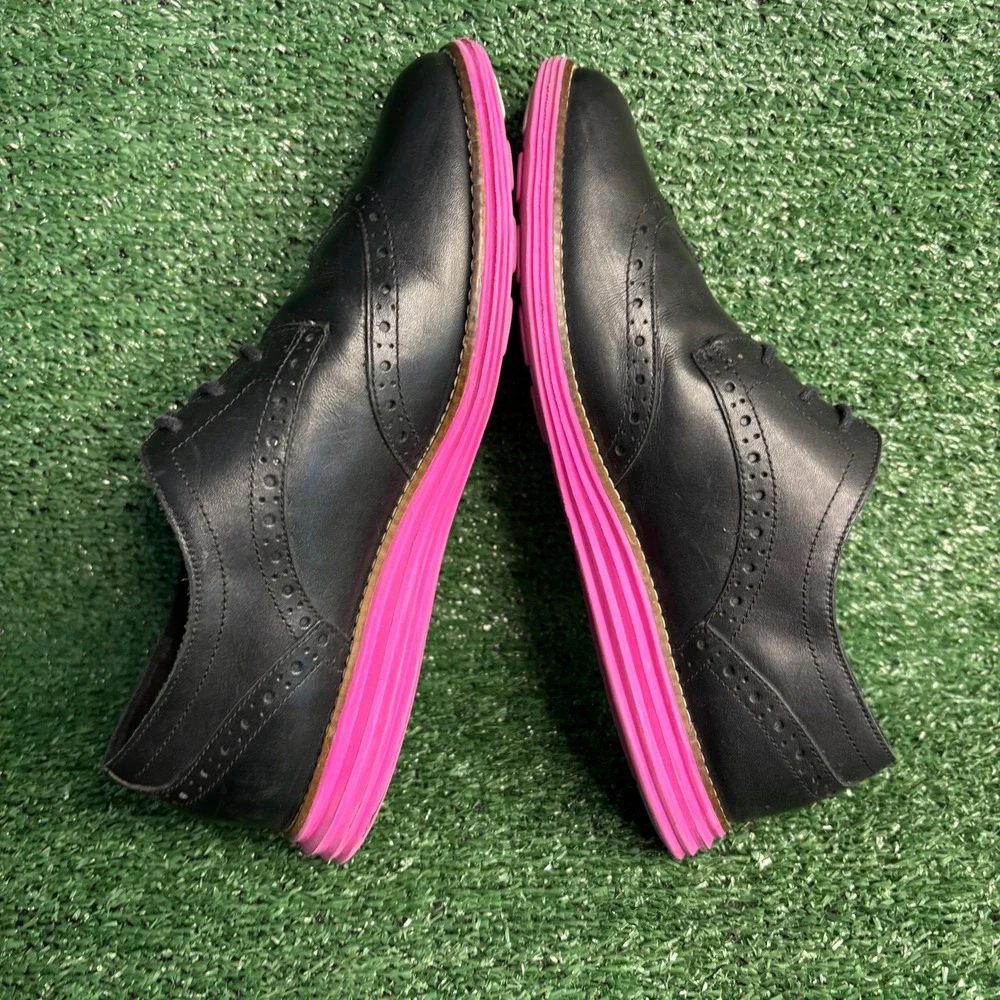 Cole Haan Lunargrand Waterproof Wingtip Oxford Leather Black Pink Mens Size 9B